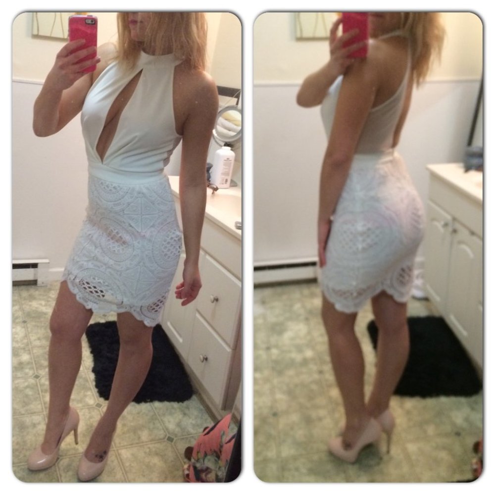 Banjul Crochet Deep-Plunge Halter Dress- S NWT